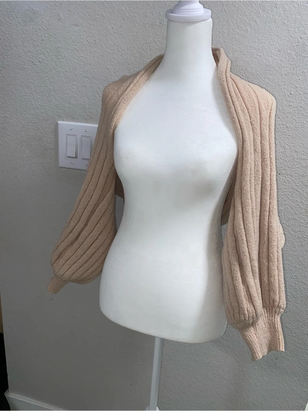 SHEIN Beige Ribbed Bolero Shrug Sweater